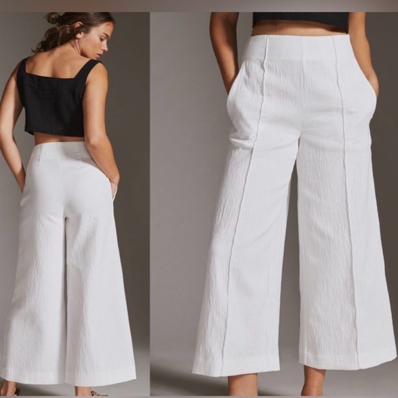 Anthropologie Pintucked Wide Leg Cropped Pants SIZE 8 WHITE NWT - Picture 1 of 10